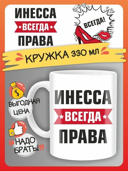 Кружка Инесса всегда права. Подарок на день рождение