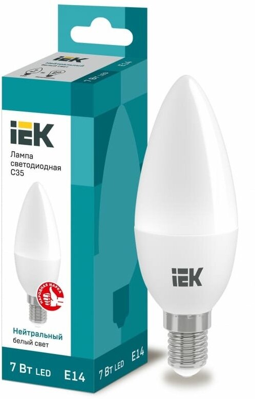Лампа светодиодная IEK ECO 4000K, E14, C35, 7 Вт, 4000 К