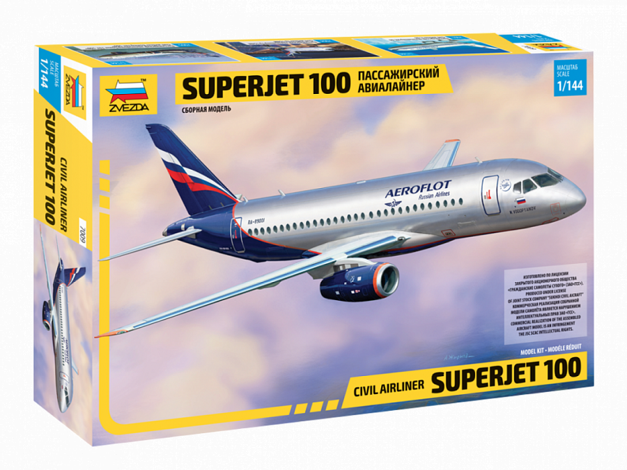 Сборная модель ZVEZDA Региональный пассажирский авиалайнер Superjet 100 (7009) 1:144