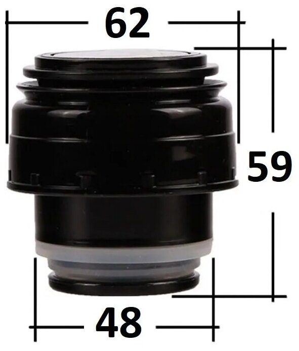 Пробка, крышка - с кнопкой, для термоса-гильзы - 5,2 см; внутренняя резьба; черная - фотография № 7