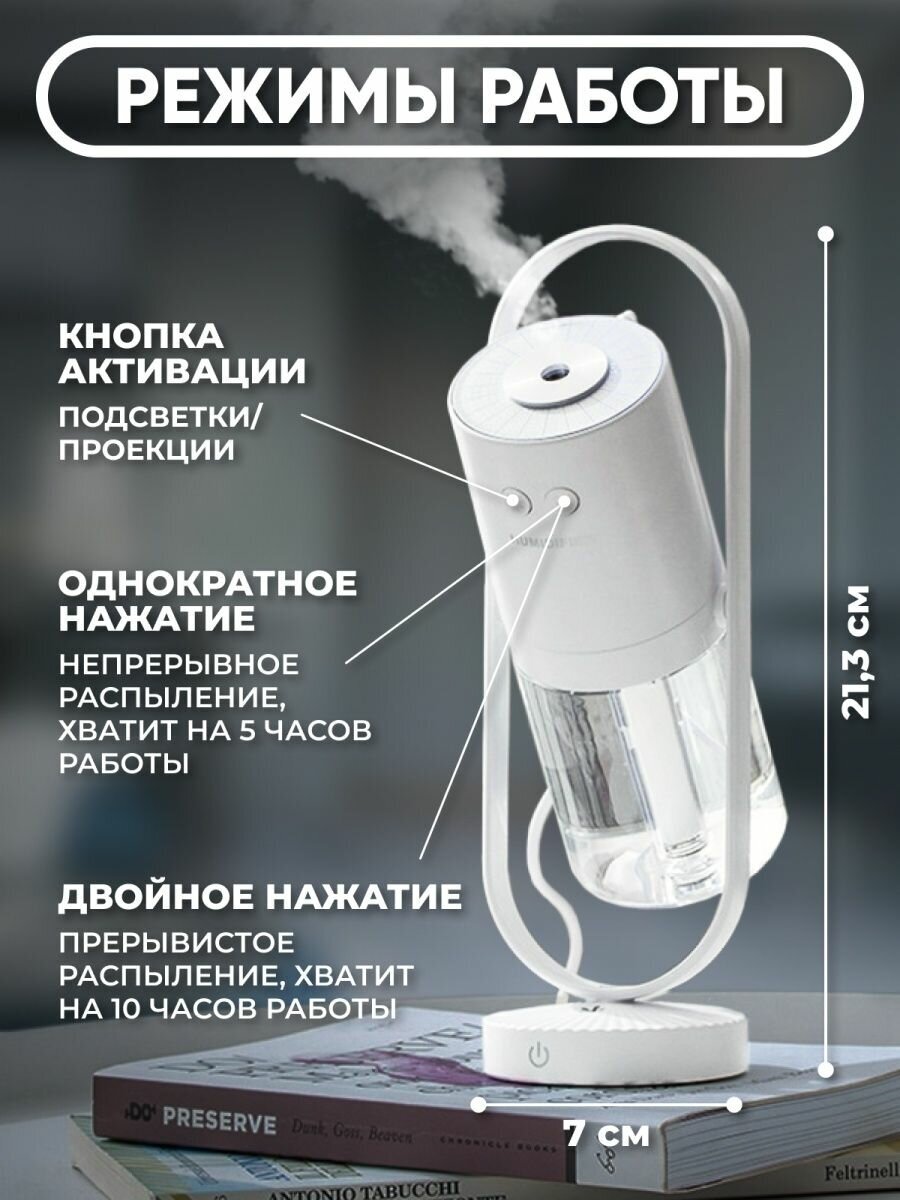 Ультразвуковой увлажнитель воздуха со световой проекцией и функцией ночника, белый - фотография № 3