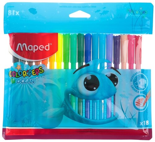 Фломастеры 18 цветов, Maped Color Peps Ocean, смываемые, европодвес