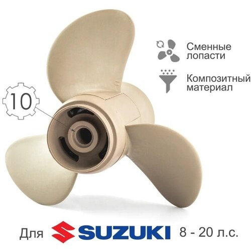 Винт гребной композитный NEY для Suzuki 8-20 HP 9 1/4 X 10 (10 шаг) 9 9hp 15hp 9 1 4x10 propeller fit suzuki outboard df8a df9 9a 9 9b df15a dt15c dt9 9 df20a 10 tooth spline 58100 93773 019