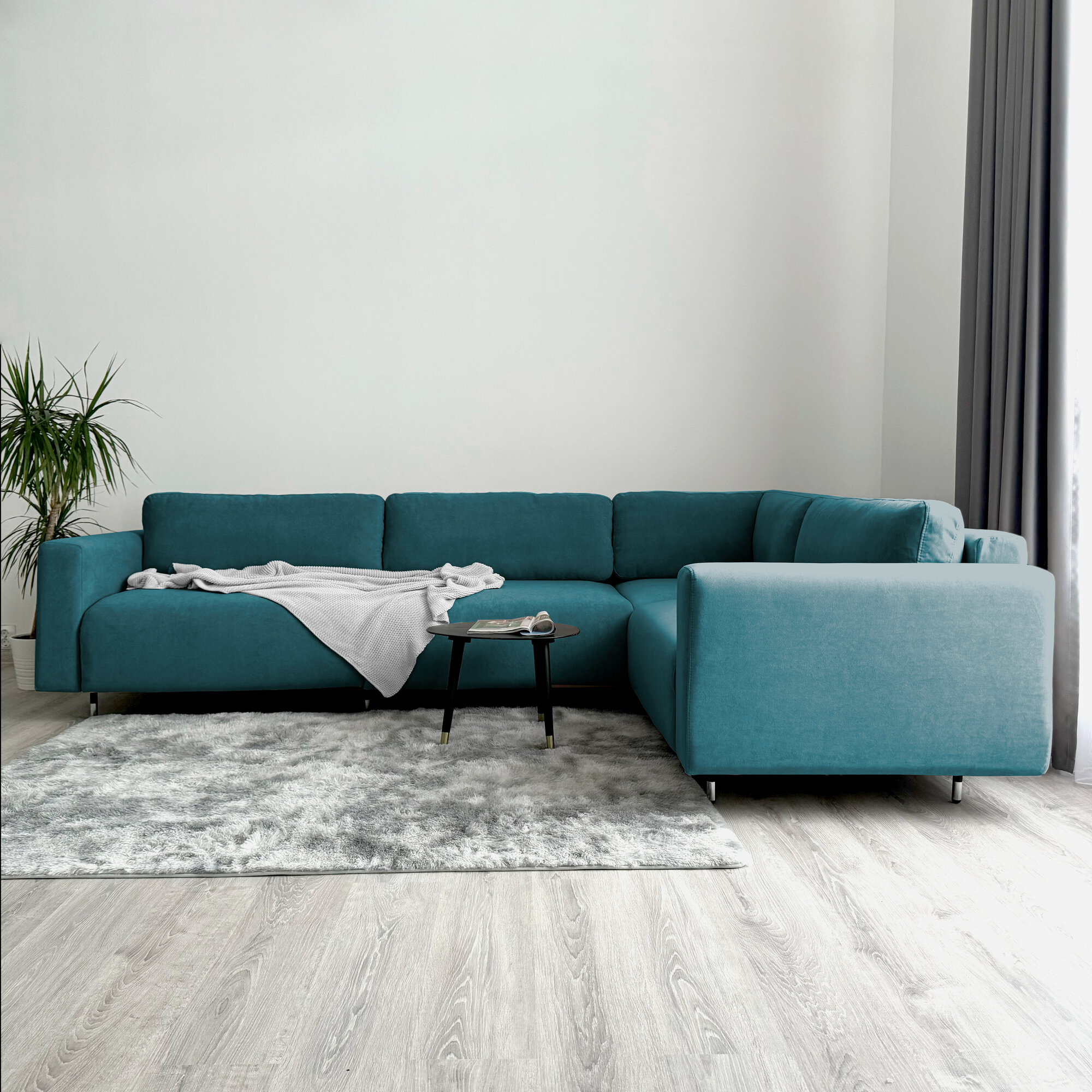 Угловой диван-кровать Redsofa Монблан 310см бирюзовый Teddi. Раскладной диван со съемными чехлами Редсофа, для дома и офиса — фото 1