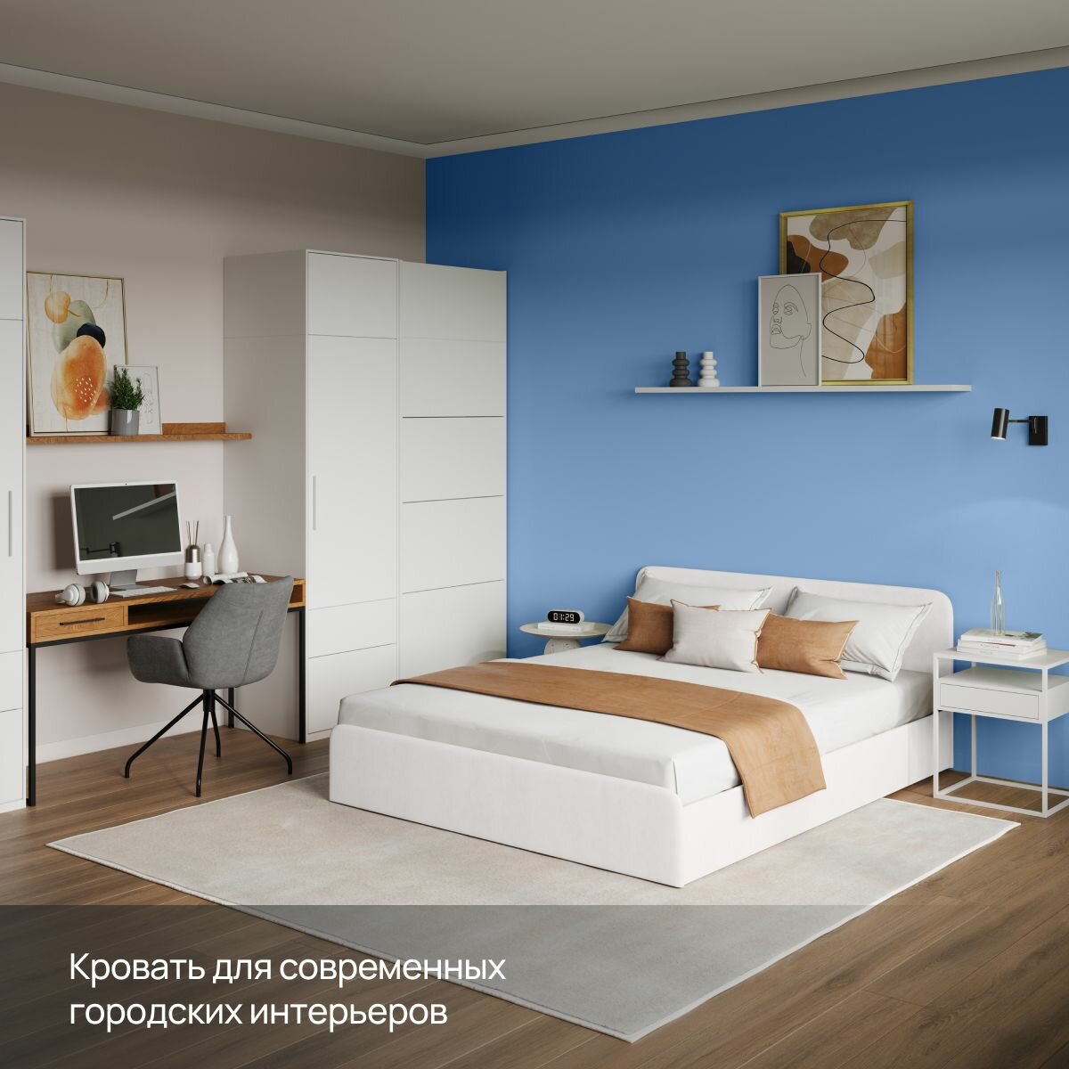Односпальная кровать 120х200 с подъемным механизмом, "Соника" с мягким изголовьем, без ножек, ортопедическое основание, с ящиком для белья. Велюр Dakota 01 белый — фото 1