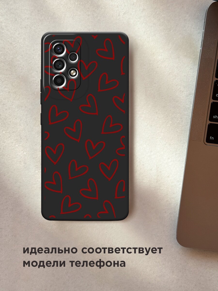 Черный матовый чехол на Samsung Galaxy A53 / Самсунг Галакси А53 с принтом "Little hearts doodles 2 - 14 февраля" — фото 1