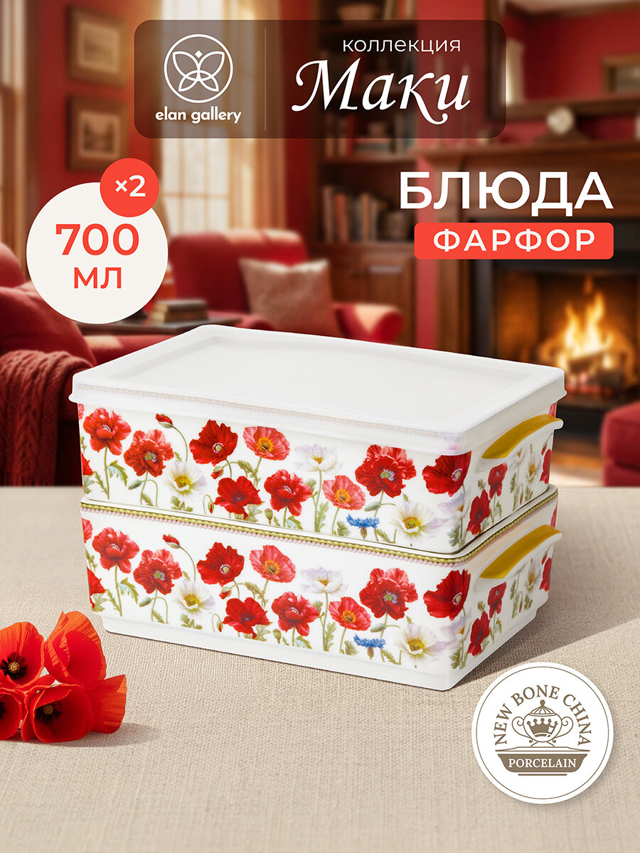 Набор 2 блюд для холодца 700 мл 19х12х11,5 см Elan Gallery Маки