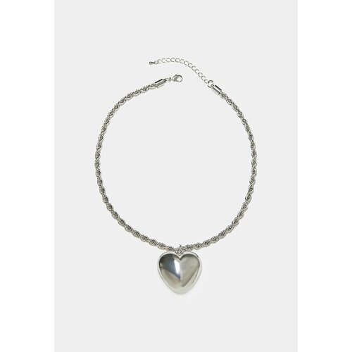 фото Колье серебристое большое сердце цепочка крупные шарики free form jewelry