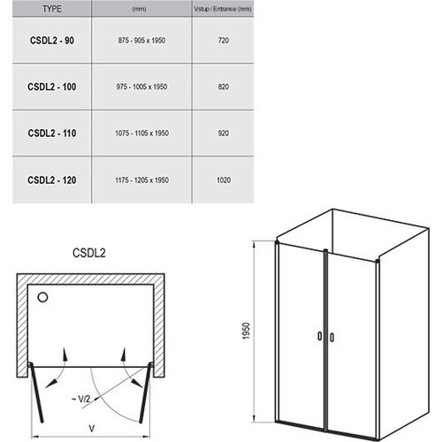 Душевая дверь Ravak Chrome CSDL2-90 сатин+стекло Transparent 0QV7CU0LZ1