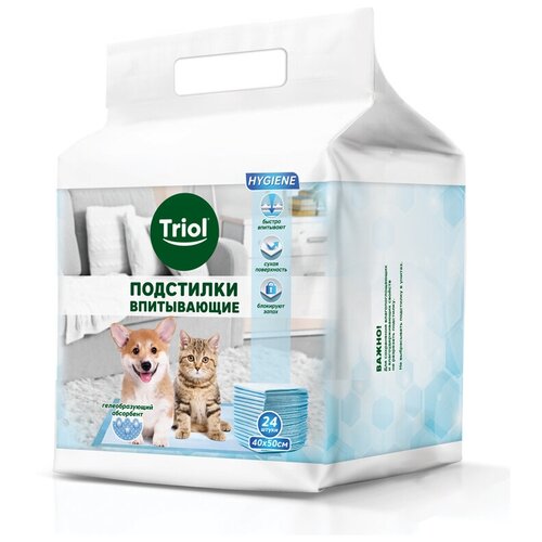 Triol DP07 Подстилки впитывающие для животных 40?50 см, 24 штуки triol triol подстилки впитывающие для собак с угольным фильтром на липучках 600х900 мм 12 шт