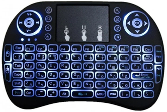 Беспроводная мини клавиатура и мышь с подсветкой (с тачпадом) i8b для телевизора, тв приставки, проектора, ПК (Черная)