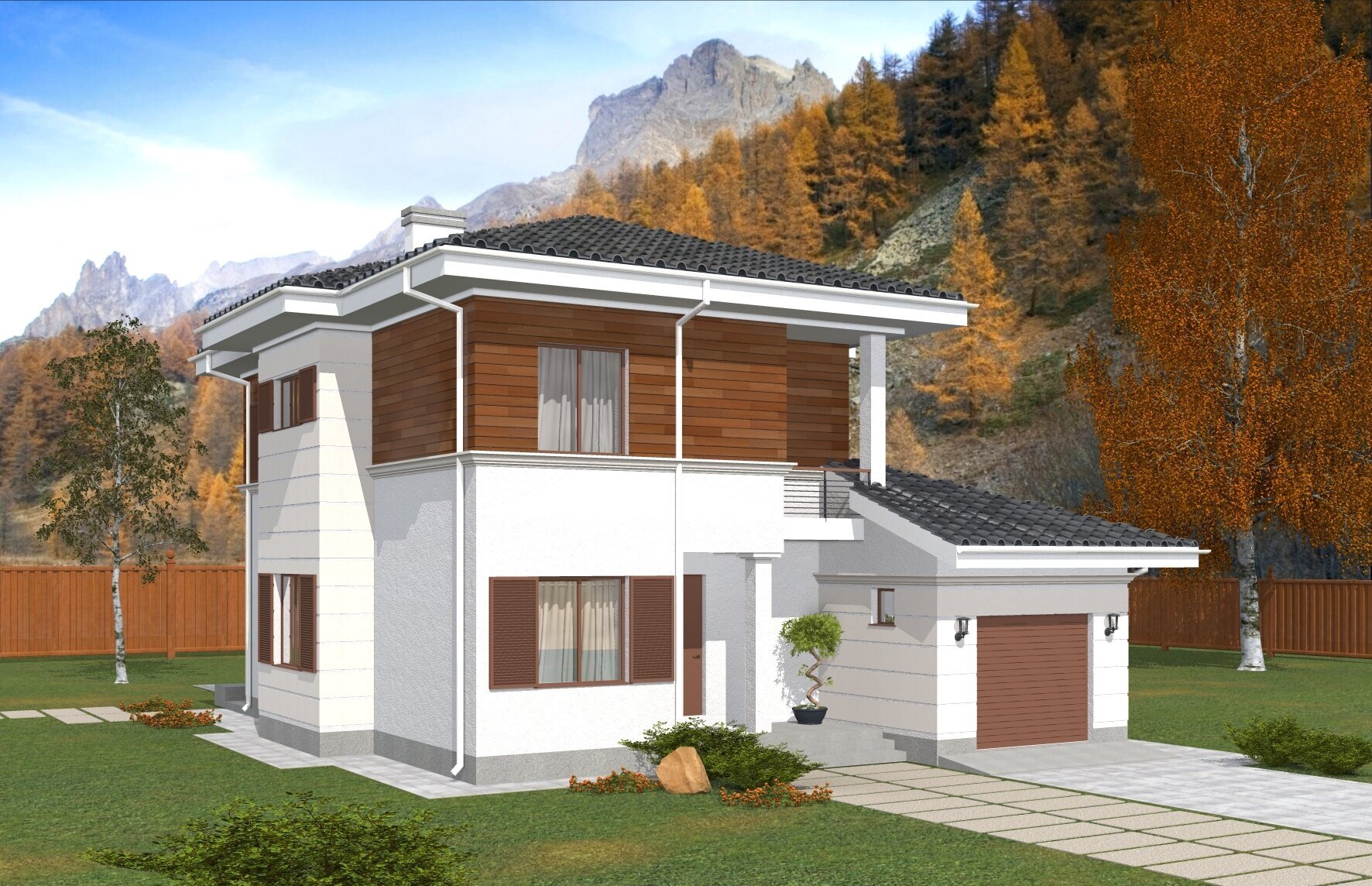 Двухэтажный дом с погребом и гаражом (167 м2, 14м x 12м) Rg5000