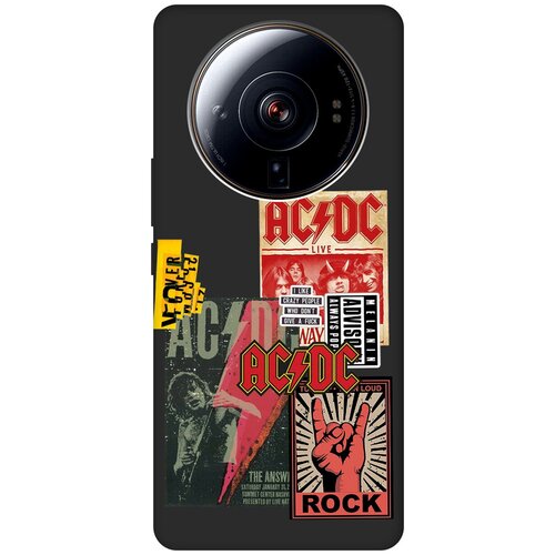 Матовый чехол AC/DC Stickers для Xiaomi 12S Ultra / Сяоми 12С Ультра с 3D эффектом черный матовый чехол ac dc stickers для xiaomi 13 ultra сяоми 13 ультра с 3d эффектом черный