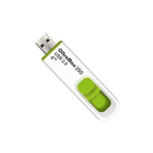 Флешка OltraMax 250, 4 Гб, USB2.0, чт до 15 Мб/с, зап до 8 Мб/с, зелёная