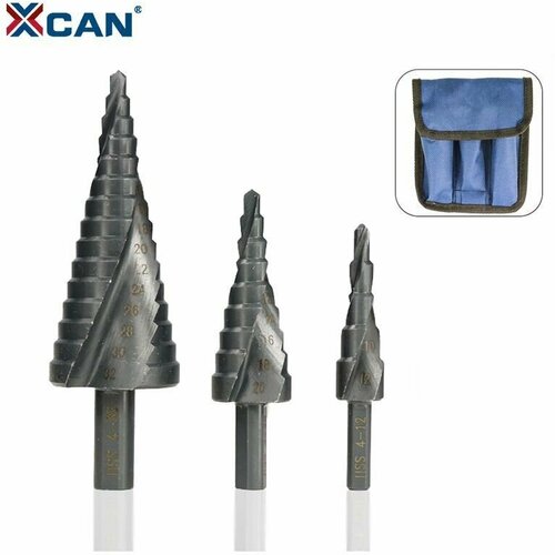 Набор сверл ступенчатых XCAN HSS 4-12/4-20/4-32 мм, в чехле, покрытие TiCN, 3 шт.