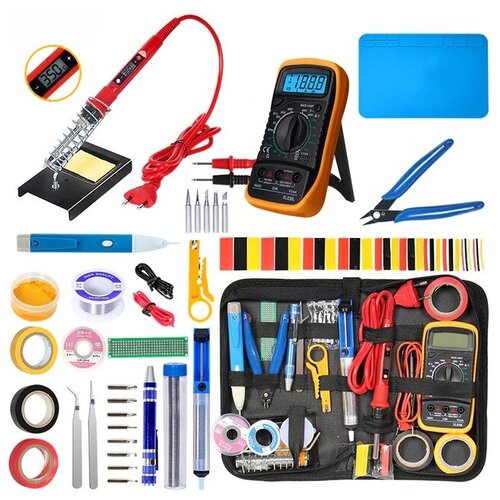 Набор для ремонта и пайки большой 30 предметов паяльник 60W с ЖК дисплеем мультиметр термоусадка У 377700₽