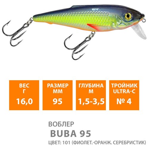 воблер для рыбалки плавающий aqua buba 95mm 16g заглубление от 1 5 до 3 5m цвет 101 Воблер для рыбалки плавающий AQUA Buba 95mm 16g заглубление от 1.5 до 3,5m цвет 101