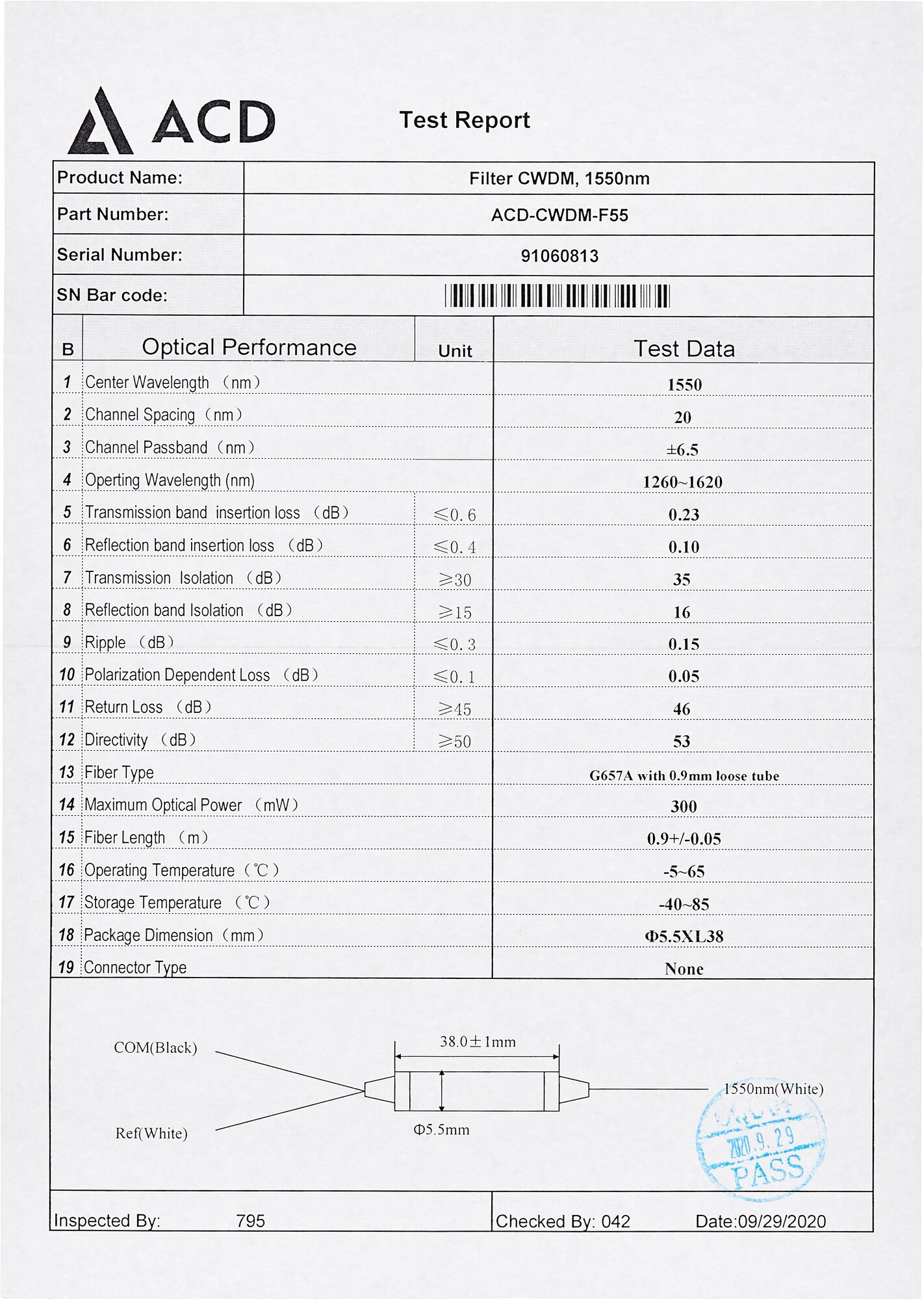 Фильтр CWDM ACD (ACD-CWDM-F55)