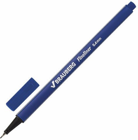 Ручка капиллярная (линер) BRAUBERG "Aero", синяя, трехгранная, металлический наконечник, линия письма 0,4 мм, 142253 (арт. 142253)