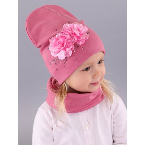 фото Шапка бини поляярик, размер 46-48, бордовый, розовый
