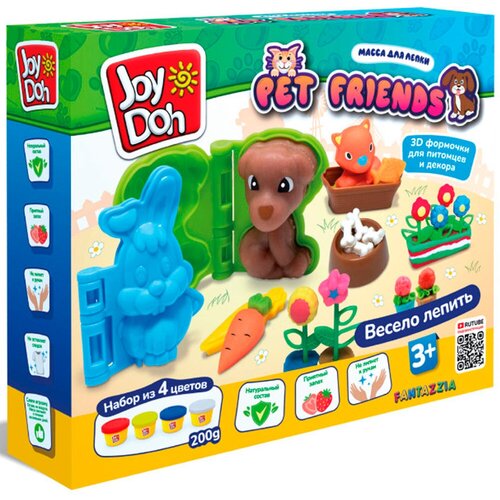 Набор для творчества Масса для лепки Joy Doh набор PET friends-домашние животные, 3d формы,26 аксесуаров, 4 баночки с тестом PETS-200 pot