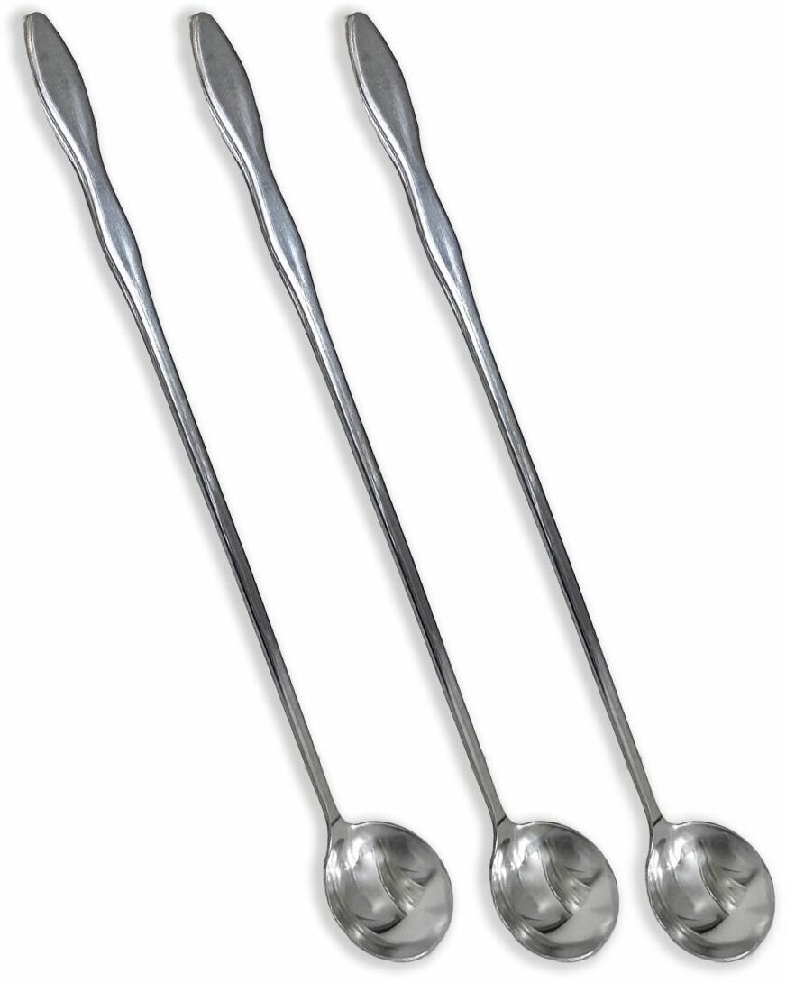 фото Набор чайных ложек с длинной ручкой, 3 шт. / Ложка десертная, хром / Ложка для мороженого