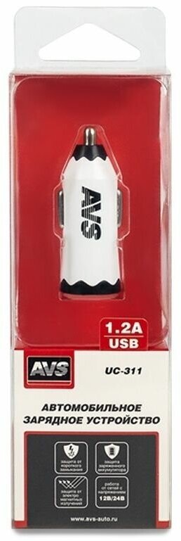 USB автомобильное зарядное устройство AVS 1 порт UC-311 (1,2А, белый)