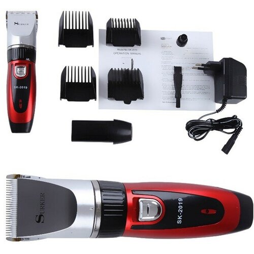 Профессиональная машинка триммер для стрижки волос SK2019беспроводнаялезвие с регулировкой 08-2мм4 насадки2 мощных аккумуляторароторный мотор 201000₽