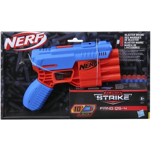 Бластер Nerf Alpha Strike Fang QS-4, E6973, 44 см, красный/синий бластер nerf alpha strike slinger sd 1 f2491 синий красный