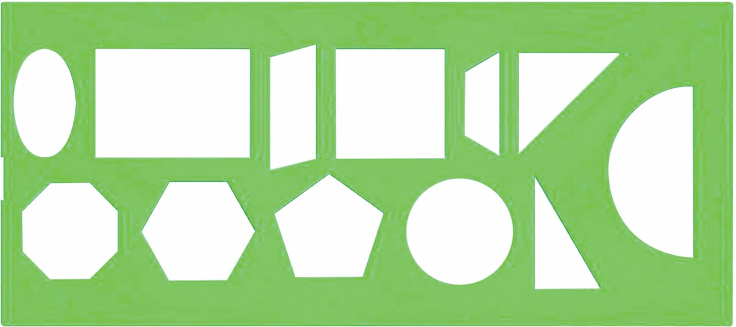 Трафарет геометрических фигур, 12 элементов, зеленый, ТТ11, - Комплект 10 шт.(компл.)