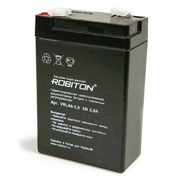 Аккумулятор AGM ROBITON VRLA6-2.8 7625, 6В, 2.8Ач, свинцовый, кислотный, герметичный, необслуживаемый