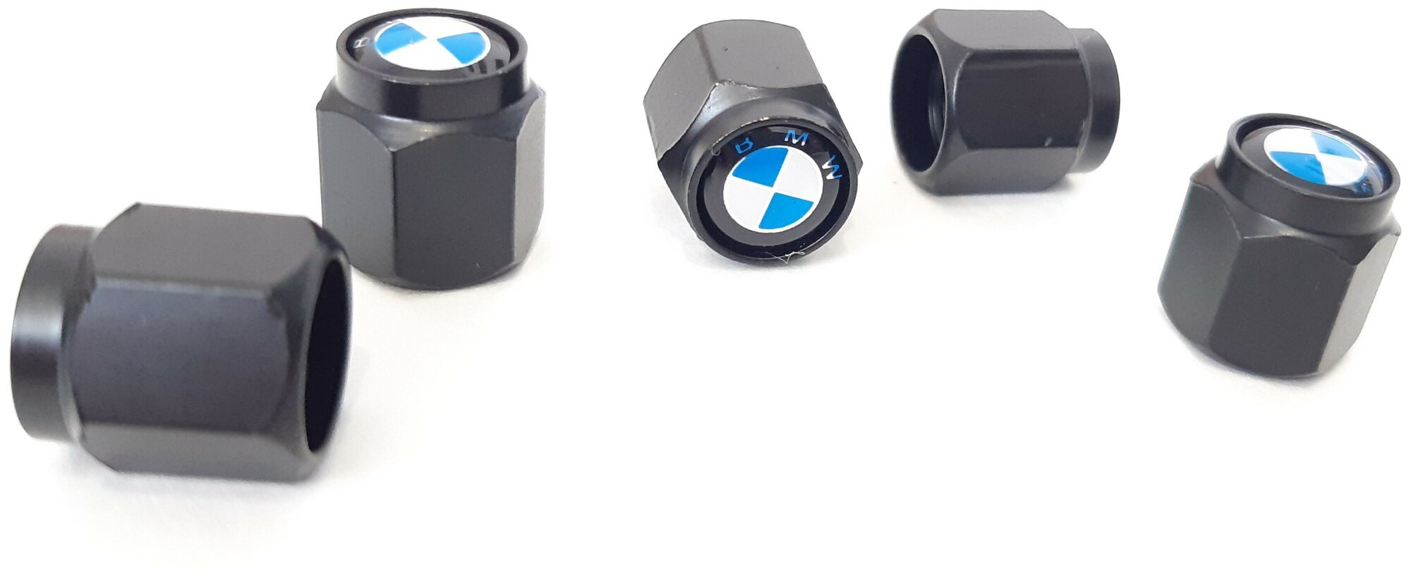 Колпачки клапанов автомобильных колес BMW, колпачок шестигранник на ниппель BMW металлический. Комплект 5 шт + ключ.