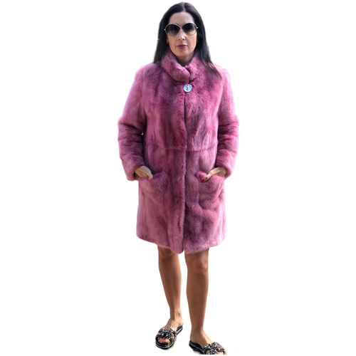 фото Шуба норковая модный сезон, р. 44, розово-бордовый френч стойка 90