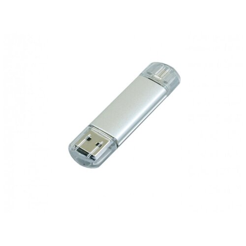 Металлическая флешка OTG для нанесения логотипа (64 Гб / GB USB 2.0/microUSB Серебро/Silver OTG 001 для андроида доступна оптом и в розницу)