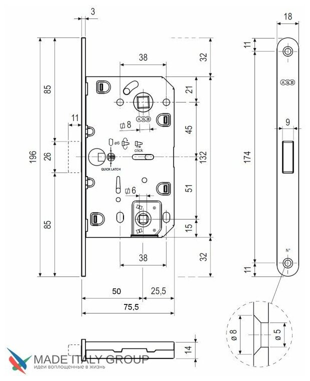 Замок магнитный AGB (АГБ) B06102.50.34 WC матовый хром тех. упаковка без ответной планки MEDIANA POLARIS - фотография № 2