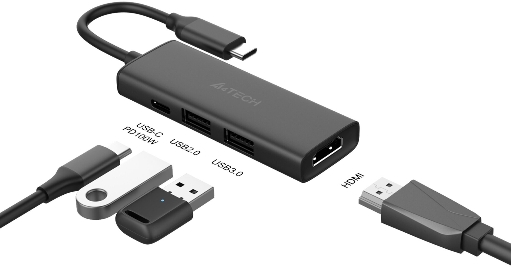 Разветвитель USB-C A4Tech DST-40C серый - фото №7