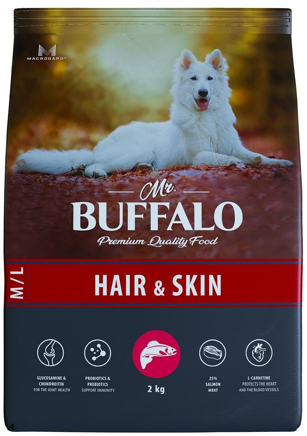 Mr.Buffalo Hair & Skin сухой корм для взрослых собак всех пород Лосось, 2 кг.