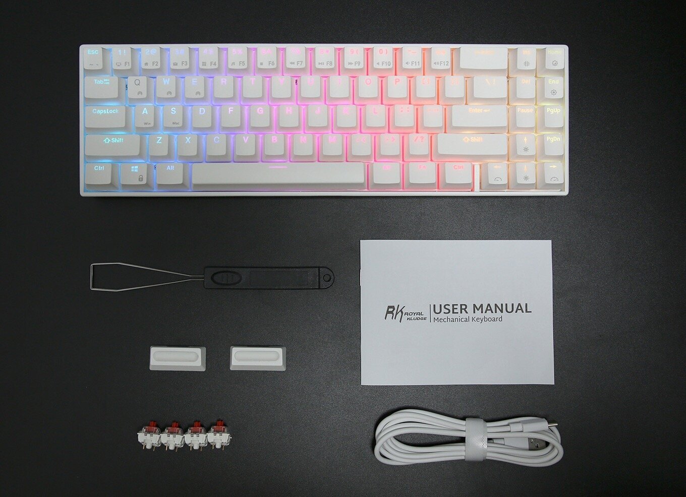Клавиатура Royal Kludge RK71 RGB + HotSwap (RK Red Switch) белая (русская гравировка)
