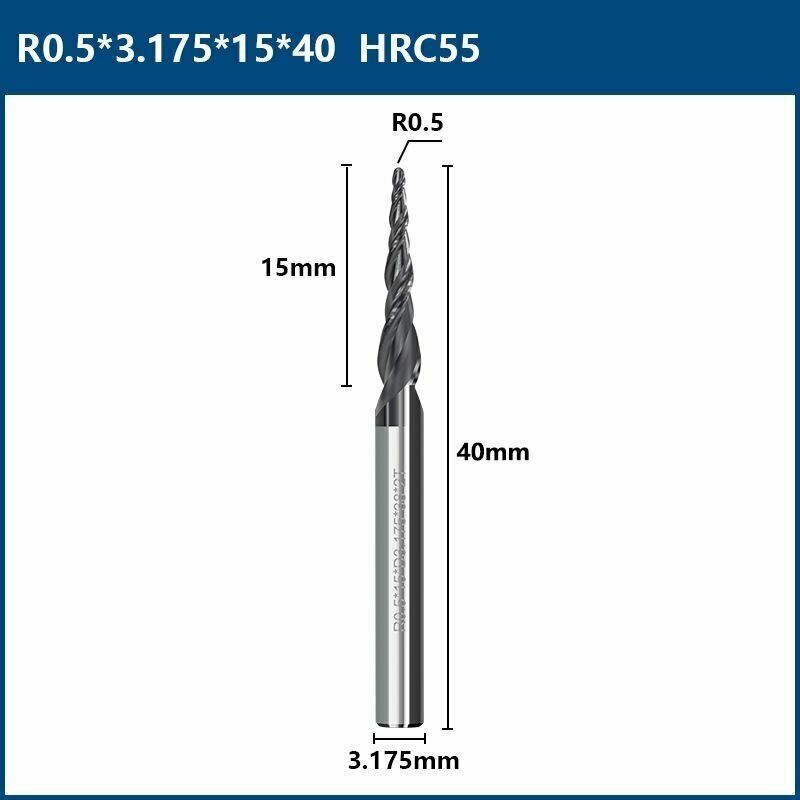 Фреза спиральная двухзаходная конусная сферическая XCAN 05х15х3175х40 мм покрытие TiALN