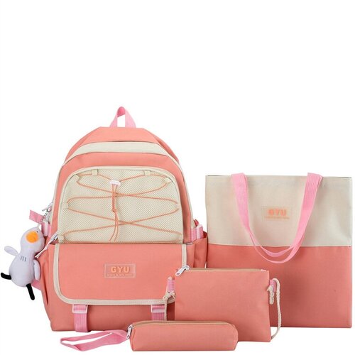 фото Рюкзак школьный/набор 4 в 1/ранец, шоппер, косметичка, пенал, цвет розовый со шнурком gregorini