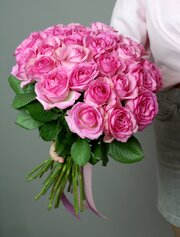 Розы розовые 21 штука, "Селин" 40 см под ленту Россия(большой бутон)