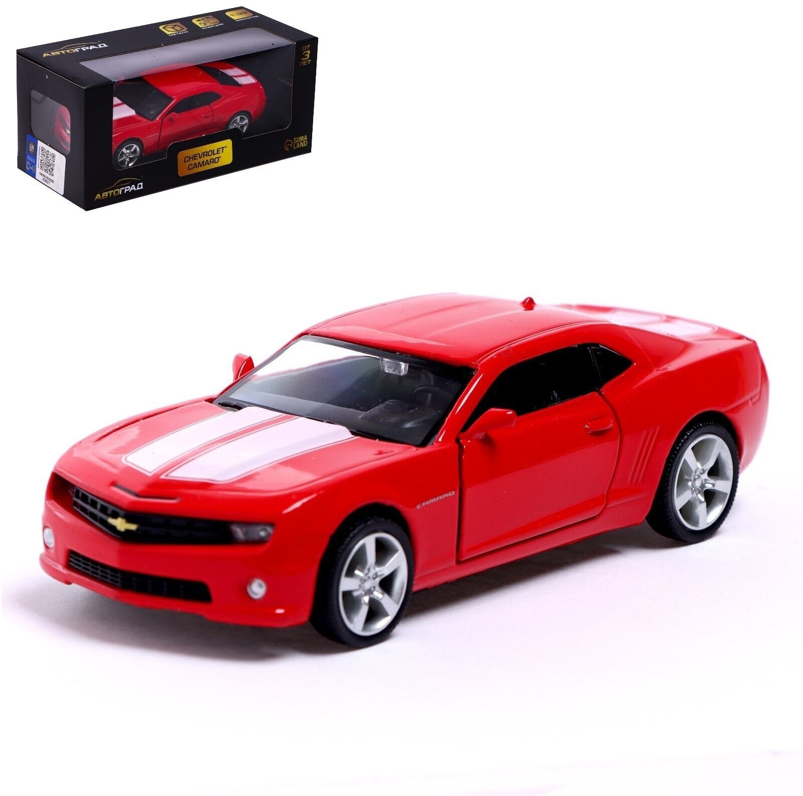 Машина металлическая Автоград "CHEVROLET CAMARO SS", 1:32, открываются двери, инерция, цвет красный