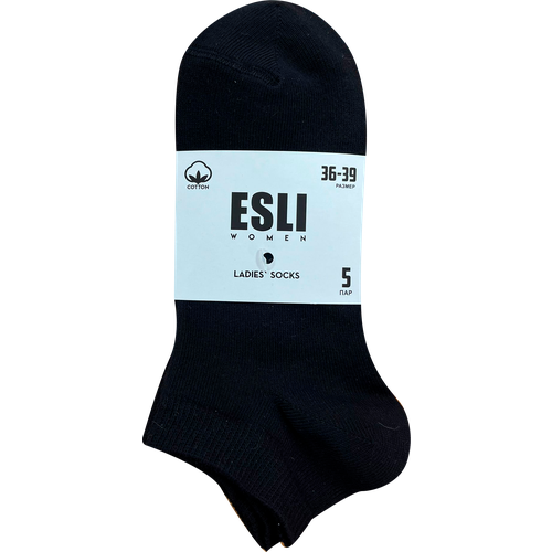 Носки ESLI, 5 пар, размер 23-25, черный носки женские короткие однотонные из чистого хлопка повседневные модные до щиколотки карамельные цвета 1 пара весна лето