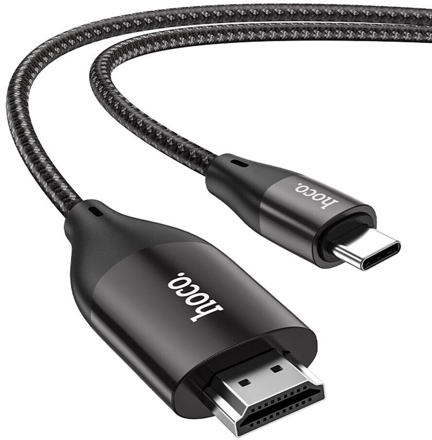 Кабель HDMI - Type-C HOCO UA16 HD, 2.0м, круглый, ткань, силикон, поддержка 4К, цвет: серый