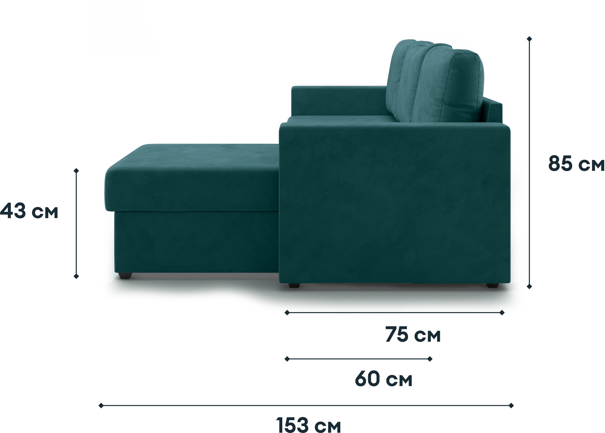 Угловой диван-кровать, HYPNOZ Denver, механизм Дельфин, Зелёный, 221х153х85 см - фотография № 8