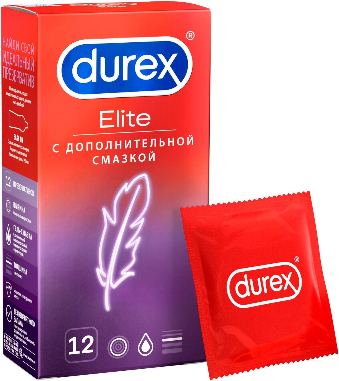 Презервативы Durex Elite сверхтонкие, с дополнительной смазкой 12 шт.