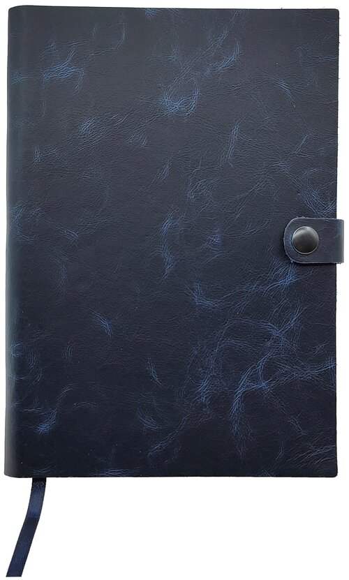 Темно-синий кожаный ежедневник Shiva Leater с отделкой Pull-Up, с застежкой на кнопку