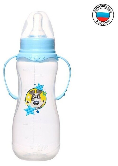 Бутылочка для кормления Собачка Джекки детская приталенная, с ручками, 250 мл, от 0 мес, цвет голубой