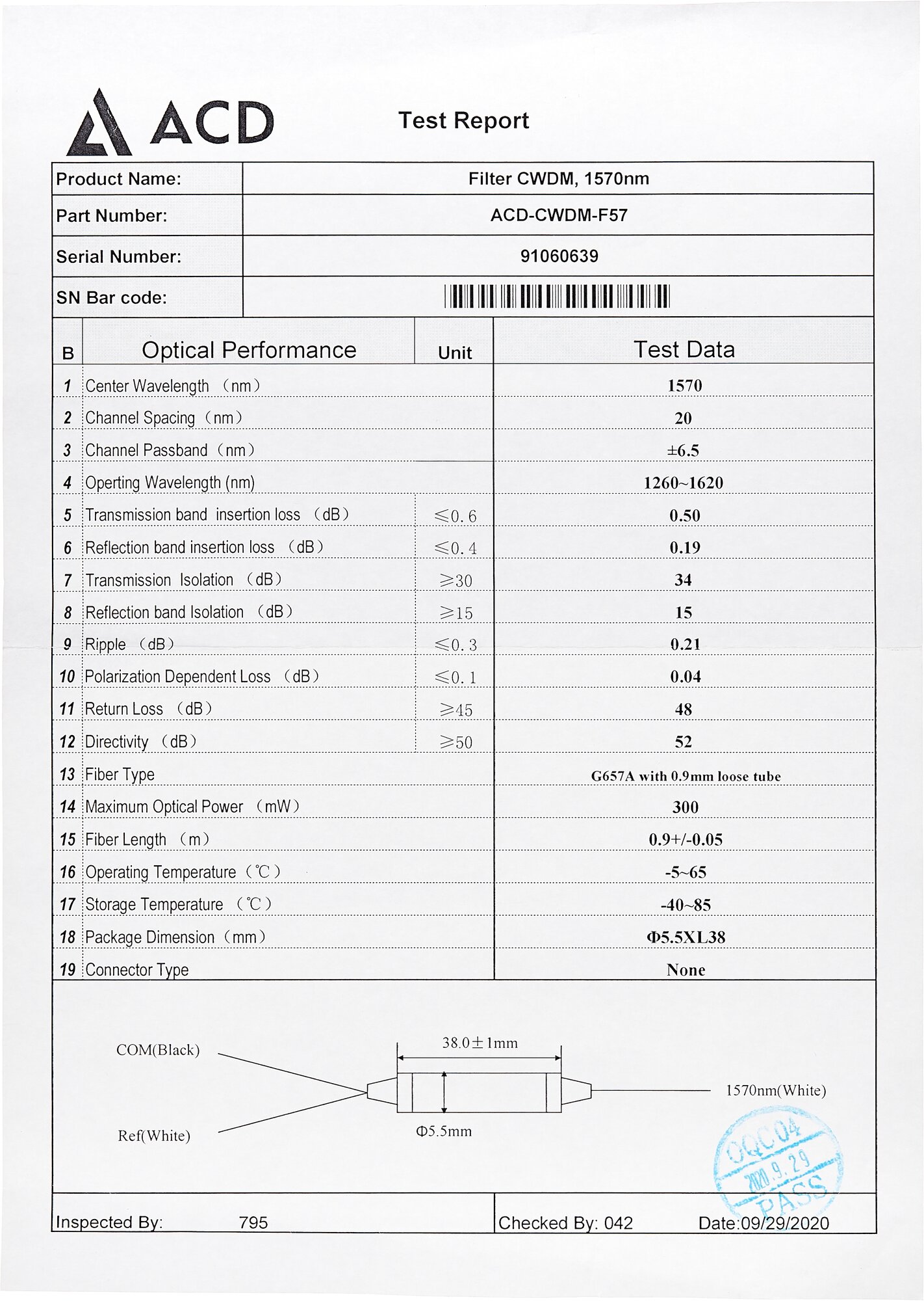 Фильтр CWDM ACD (ACD-CWDM-F57)