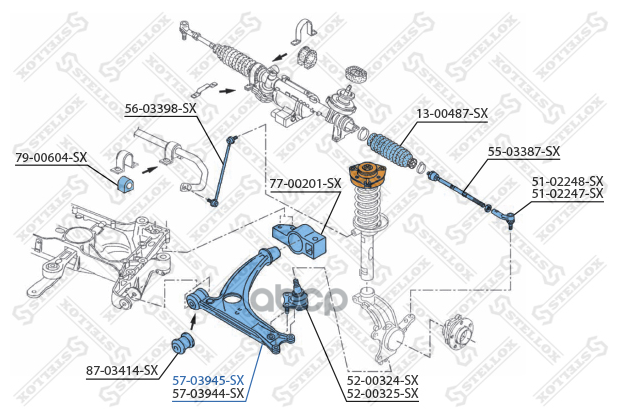 57-03945-Sx_рычаг Левый С Шаровой Опорой! Vw Tiguan 1,4/2,0 Tsi/2,0 Tdi 07> Stellox арт. 57-03945-SX